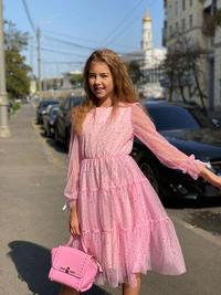 Нарядное розовое платье для девочки с длинным рукавом, Блеск 
